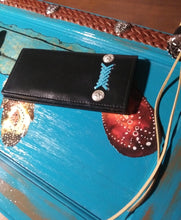 Load image into Gallery viewer, Checkbook Cover - Black Leather with Turquoise Latigo Lace